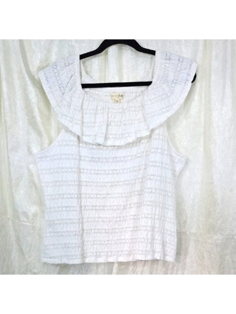 maison Jules Womens Flounce Knit Blouse White Sz XXL